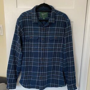Men’s Woolrich Green Label Collection Blue Plaid Heavy Flannel Shirt Shacket L
